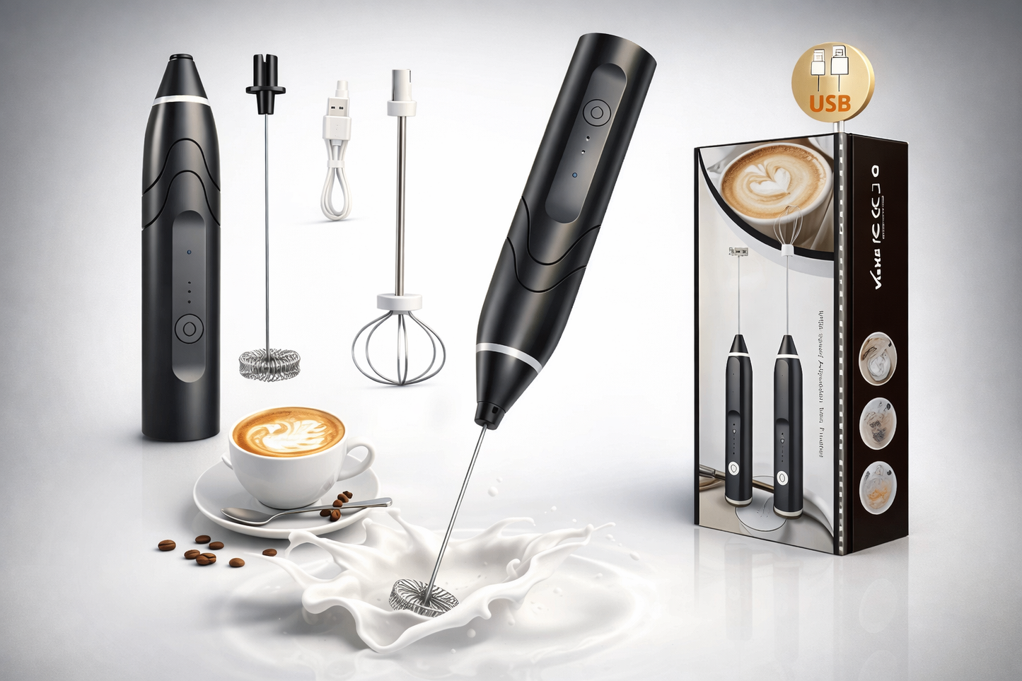 Coffee beater - 2 in 1 high quality electric coffee beater and grinder rechargeable